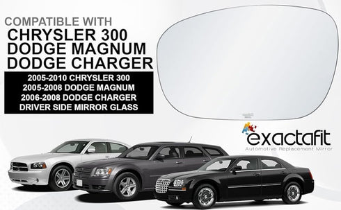 exactafit 8314L Driver Side Mirror Glass Replacement Repair Compatible With 2005-2010 Chrysler 300, 2005-2008 Dodge Magnum, 2006-2008 Charger...