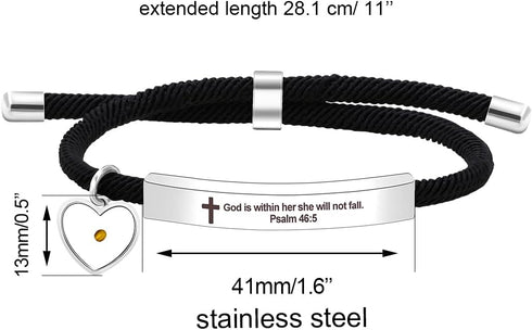 Uloveido Christian Religious Bible Quote Bracelet for Women Encouragement Gift, Black Rope Stainless Steel Tag Bible Engraved Bracelet...
