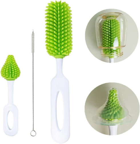 3 PCS Baby Bottle Cleaning Brush Durable Silicone Bottle Brush Silicone Bottles Cleaner Bottle Accessories-Bottle, Nipple and Straw Brushes for Wa...