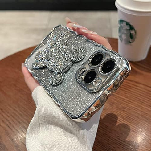 Compatible with iPhone 15 Pro Max Cute Case, Sparkle Diamond Rhinestone Design Bear with Separated Glitter Paper, Luxury Shiny Bling Soft Shockpro...