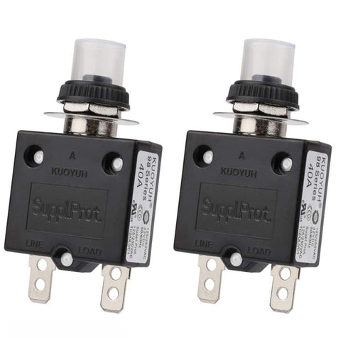 98-40A Thermal Circuit Breaker Overload Protector, 40Amp Push Button Manual Reset Circuit Breaker 32V DC 125/250VAC 50/60Hz with Quick Connect Ter...