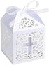 50PCS Baptism Favor Boxes, 2.2''x2.2''x2.2''Laser Cut Favor Boxes with 50 Ribbons for Baby Shower Favors Baptism Decorations First Communion Party...