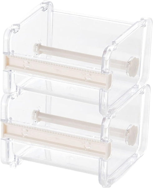 2pcs Portable Transparent Adhesive Tape Dispenser Cutter Desk Washi Tape Holder Storage Box Organizer Office School Stationery Supply (Beige)...