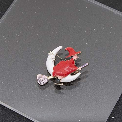 Witch Flying on The Broom Pin Brooch with Moon Star Enamel Brooch Clothes Bags Accessories for Girls Boys Halloween Jewelry...