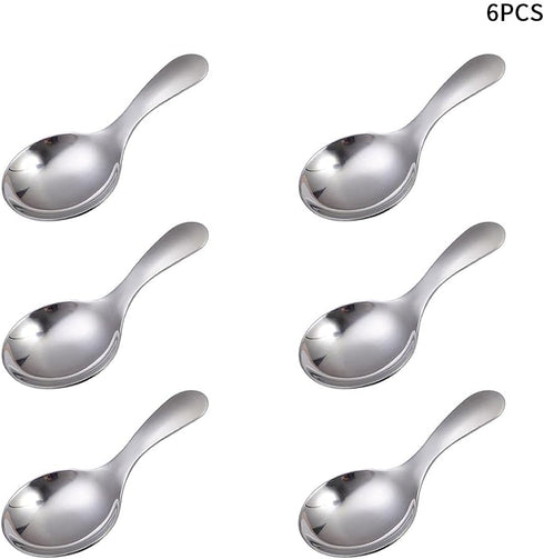6pcs Stainless Steel Short Handle Spoons, 3.54x1.77inch Round Dessert Spoons Ice Cream Spoon Use for Kitchen or Restaurant(Silver)...