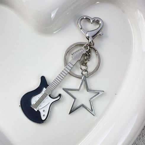 COLORFUL BLING Cute Heart Star Guitar Keychain Y2K Cute Strawberry Keyring Bag Charms Pendant Y2K Accessories for Women...