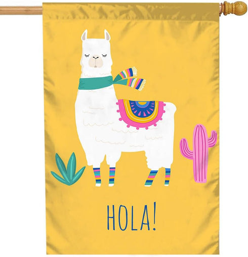 Moslion White Llama House Flag 28x40 Inch Alpaca Cactus Cute Animal Ethnic Scarf Hola Hello Yellow Large Yard Garden Flag Double-side Banners for ...