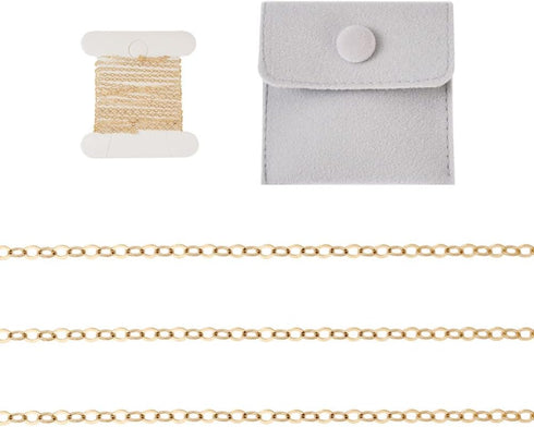 Elecrelive 3.28 Ft Permanent Jewelry Chains 14K Gold Filled Brass Cable Chains 1.5mm Thin Weldable Link Curb Chains with 1 Square Velvet Bag for W...