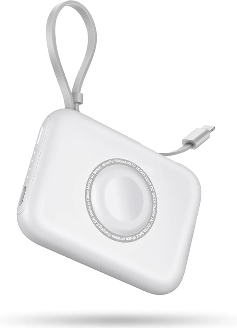 Wireless Portable Watch Charger for All Apple Watch Series, 5000mAh iWatch Magnetic Charger Power Bank with Built in Cable, Phone Charger for iPho...
