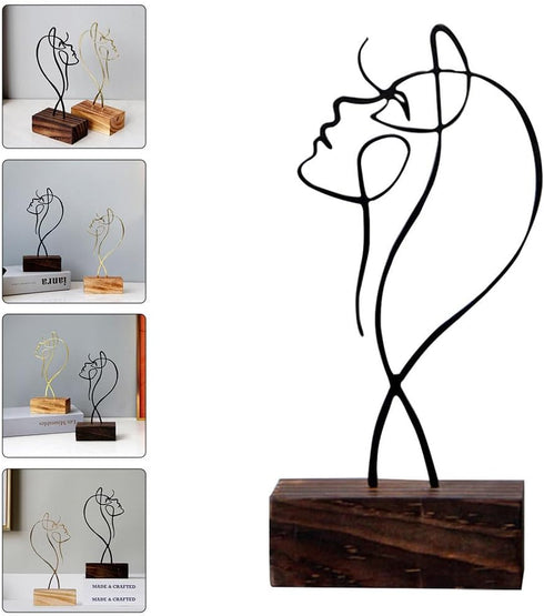 Veemoon Wrought Iron Line Characters Abstract Minimalist Female Statue Minimalist Facial Line Sculpture Home Table Ornament Tabletop Shelves Deskt...