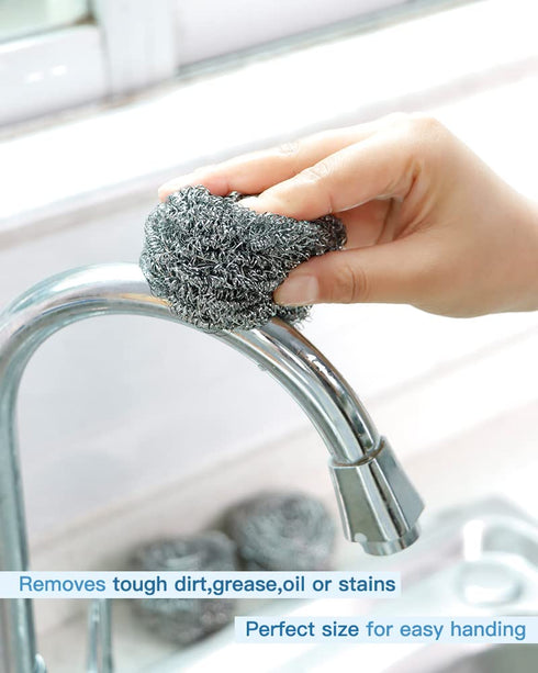 12Pcs Steel Wool Scrubber Pads for Cleaning Dishes, Pans, Pots, Ovens, Grills, Sinks - Stainless Steel Scrubbers for Kitchen, 12 Pack...