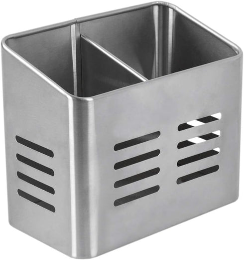 Home Basics Dual Compartment Stainless Steel Draining Cutlery/Utensil Holder Organizer, Free Standing, Kitchen Countertop, Silver (1)...