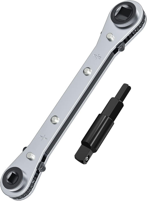 HVAC Service Wrench, Refrigeration Ratcheting Wrench 3/8” 1/4” 5/16'' 3/16'' AC Wratchet Tool with Hex Bit Adapter UIInosoo for Air Conditioning, ...