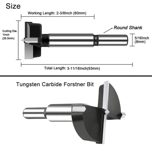 1 Inch Carbide Forstner Drill Bit, Carbide Tipped Forstner Bit for Hard Wood, Wood Drilling Bit Woodworking Hinge Cutter Tool Kits for Wood Plywoo...