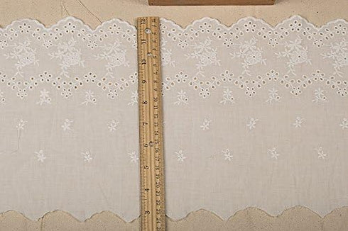 2 Yards of 19cm Width Floral Embroidered Cotton Eyelet Fabric Trim...