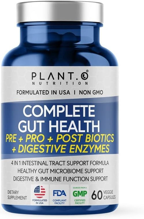4-in-1 Prebiotic Probiotic & Postbiotic for Women & Men, Complete Gut & Digestive Support Supplement, Pre Post Probiotics & Digestive Enzymes 60 c...