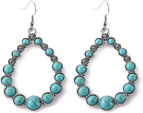 Turquoise Bohemian Dangle Earrings for Women, Turquoise Dainty Teardrop Drop Earrings Boho Hoop Healing Stone Earrings Jewelry Gifts...