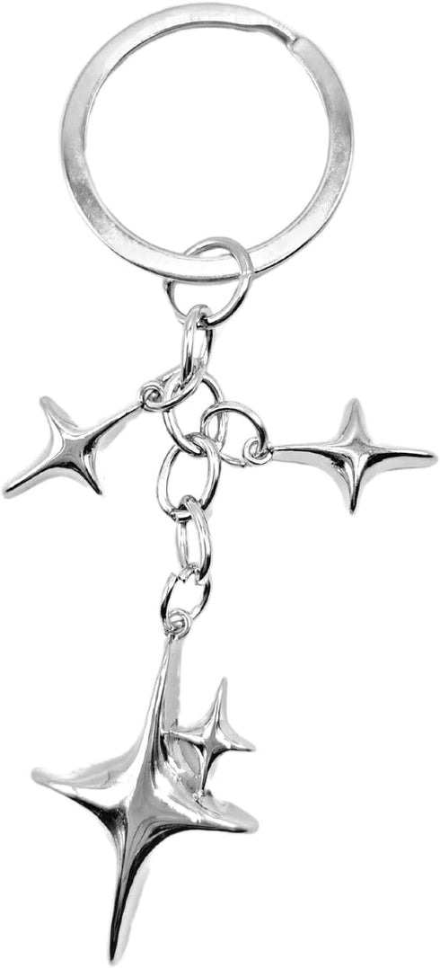 Cute Star Moon Keychain Aesthetic Accessories Stainless Steel Key Ring Purse Handbag Backpack Bag Charms Car Holder...