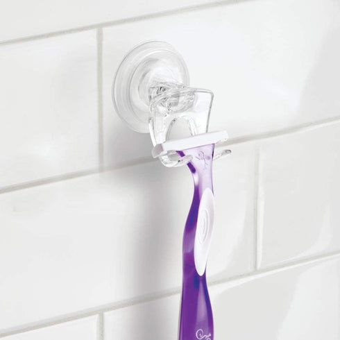 iDesign Plastic Power Lock Suction Bathroom Shower Hooks for Razor, Loofah, Wash Cloth, 2.25" x 2.25" x 2.5", Clear...