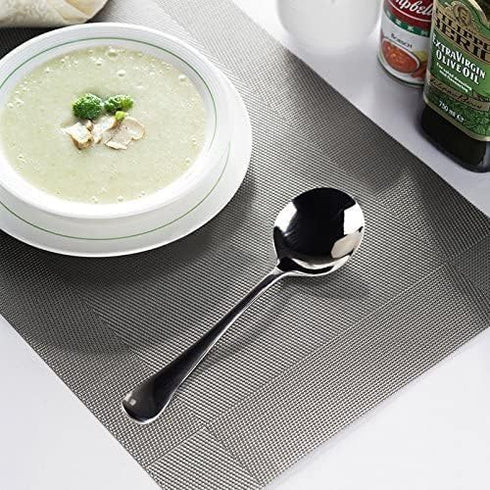 Soup Spoons, AmoVee Wholesale Stainless Steel Alpha Round Spoons, Set of 16...