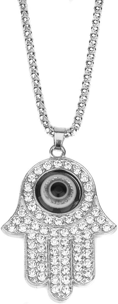 COLORFUL BLING 14K Gold Plated Evil Eye Hamsa Hand Pendant Necklace Set Crystal CZ for Women Men Protection Lucky Amulet Jewelry...