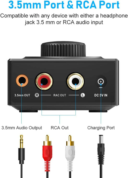 YMOO B06T3 Bluetooth 5.3 Receiver, 100ft RCA Bluetooth Audio Adapter for 3.5mm Jack AUX HiFi Home Stereo/Speaker from Smartphone/Tablet/Laptop,Dua...