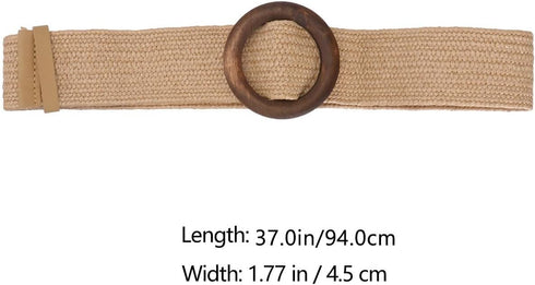 VALICLUD Elastic Wide Tan Belt Women Straw Rattan Waist Band with Wood Buckle for Women Ladies Dresses Jeans Belt Vintage Accessory Waistband Wais...