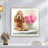 HSENJT Diamond DIY Painting Kits Dog,Pink Flowers Diamond Art Craft for Adults,14X14 Inch Painting by Diamonds Kits Full Round Drill for Wall Deco...