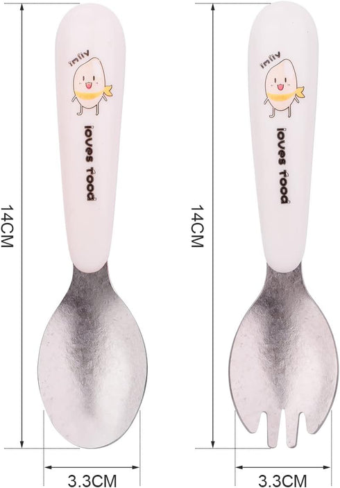 Titanium Toddler Fork and Spoon,Baby Fork Spoon set for Self Feeding,Toddler Utensils,Children's Safe Titanium material Set BPA Free, Dishwasher S...