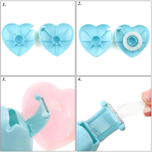 Tape Dispenser Mini Tape Cutter Heart Tape Cutter Box Case Dispenser, Tapes Included for Arts, Home, School and Office Use Pack of 2...