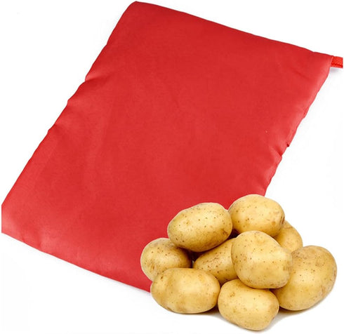 4PCS Reusable Microwave Potato Cooker Bags, Red, Fiber Cloth, Drawstring Closure, Perfect for Baked, Mashed, or Fries in 4 Minutes...