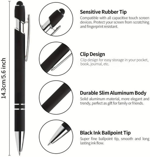 8-Pack (Black) 2-in-1 Metal Retractable Ballpoint Pens with Stylus Tip. Great Pens for Touchscreen iPhones, Tablets, Laptops and other Capacitive ...