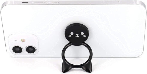 Cell Phone Ring Holder Ultra-Thin Cute Cat Metal Finger Grip 360° Rotation 180° Flip Kickstand Phone Grip for Magnetic Car Mount Compatible with A...