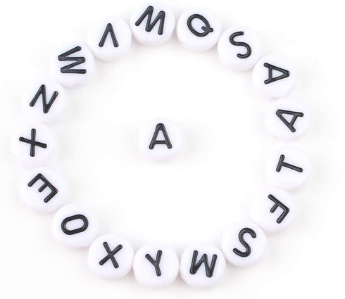 Song Xi 1200pcs White Round Acrylic Alphabet Beads - Black Letter Beads 4x7mm for Bracelets and Jewelry Making Key Chains...