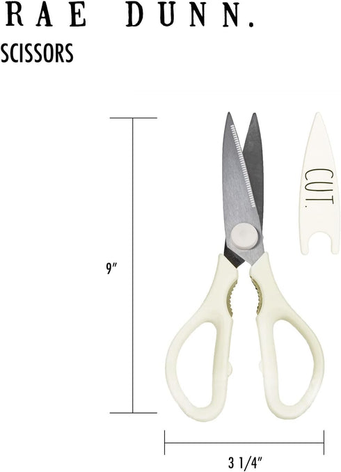 Rae Dunn Kitchen Scissors- Stainless Steel Kitchen Shears, Cooking Scissors for Cutting Meat, Chicken, Herbs and Produce with Blade Cover and Soft...