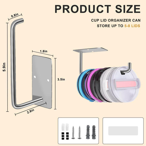 MGahyi Tumbler Lid Organizer, Space Saving Cup Lid Organizer Self-Adhesive or Drilling Tumbler Lid Hook for Kitchen Organizers and Storage(Silver)...