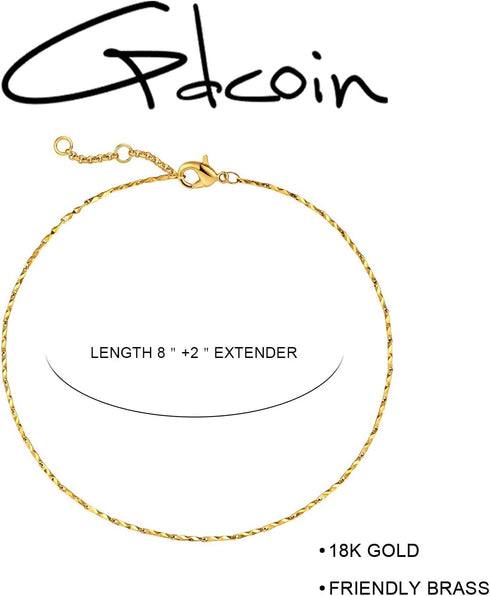 Gold Chain Anklets for Women 18K Gold Vacuum Plated, Adjustable Ankle Bracelets for Women, Beads Rhombus Link Lace Anklets Summer Beach Anklets fo...