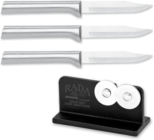 RADA Cutlery Regular Paring Knife with Quick Edge Sharpener, Silver Handle, Pack of 3...