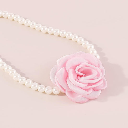 Baroque Pearl Choker Necklace with Handmade Flower Vintage Floral Rose Collar Bridal Pearl Neck Chain Party Neck Jewelry for Women and Girls...
