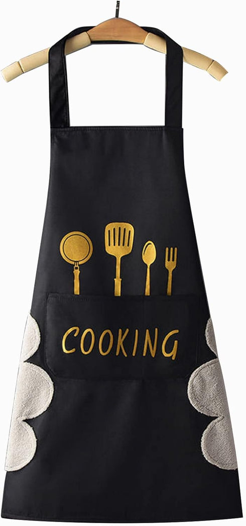 DILLMAN Women Kitchen Apron with Hand Wipe Pockets?Big Pocket,Hand-wiping, Waterproof for Cooking Baking...