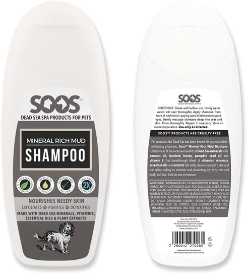 Soos Pet Dog Shampoo for Cats and Pets Mineral Rich Mud Natural Dead Sea Cruelty Free Fast Absorbing Skin Cooling First Aid Antib-acterial and Ant...