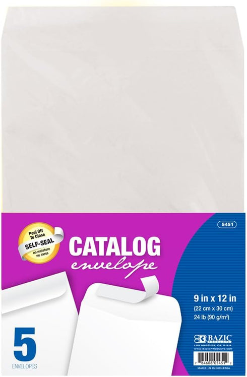 BAZIC 9x12 Self-Seal White Catalog Mailing Envelope, Safe Quick Closure Envelope, No Window, Adhesive Peel Seal (5/Pack)...