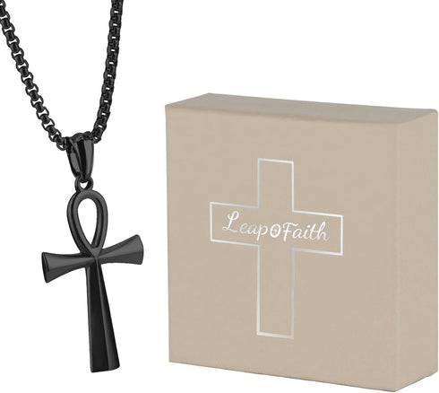 Cross Pendant for Car Rear View Mirror Decor Hanging Ornament Stainless Steel Coptic Ankh Cross Necklace Amulet Crucifix Jewelry Adult Men Christi...