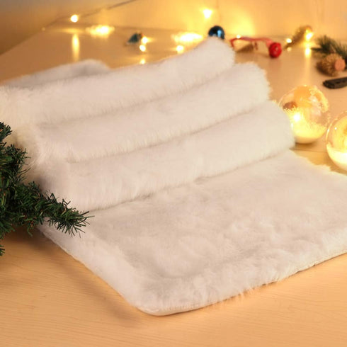 AerWo Faux Fur Christmas Table Runner, Winter Snowy White Table Runner for White Christmas Holiday Table Decoration 72 x 15 Inch...