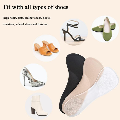 High Heel Inserts Women, Adhesive Velvety Cushioning Insoles for High Heels Anti-Slip, ¾ Gel Cushion Insoles for High Heels Pain Relief, Shoe Inse...