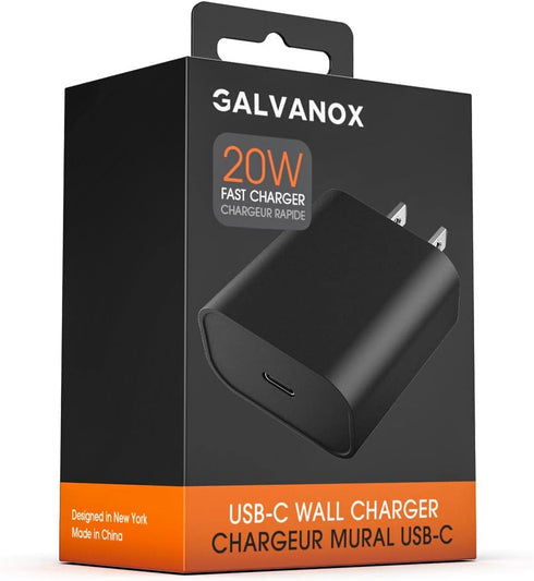 Galvanox USB C Charger (20W) Fast Charging Wall Plug Power Adapter Block Compatible with iPhone 12/13/14/15 Pro Max/Pixel/Note/Samsung Galaxy - Bl...