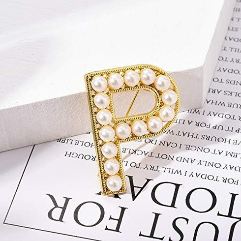 A-Z Letter Brooch Pin Gold Plated Faux Pearl Initial Lapel Pin White Pearl Capital Letter Safty Pin for Women Girls Clothing Bags Accessories...