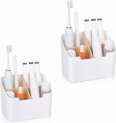 Set of 2 White Toothbrush Holders for Bathrooms,Electric Toothbrush and Toothpaste Holder with Divider for Bathroom Countertop Organizer,Toothbrus...