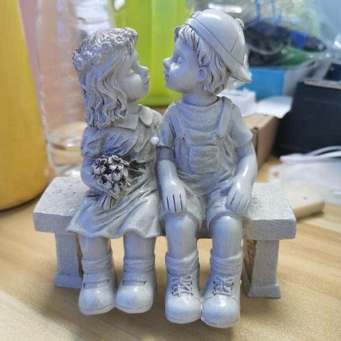 First Kissing Kids Lover Garden Sculpture Outdoor Status Home Decor Collections 4.7"x2.6"x5.1" Puppy Love, Kissing Couple Garden Sculpture,...