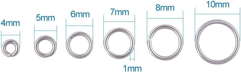 KISSITTY 1400pcs 4-10mm Assorted Stainless Steel Open Jump Rings 1mm Thick for DIY Jewelry Chainmail Making...